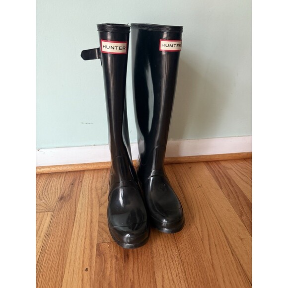Hunter Rain Boots Women’s Size 5 Men’s 4 Gloss Black Original Tall Adjustable - Picture 1 of 5